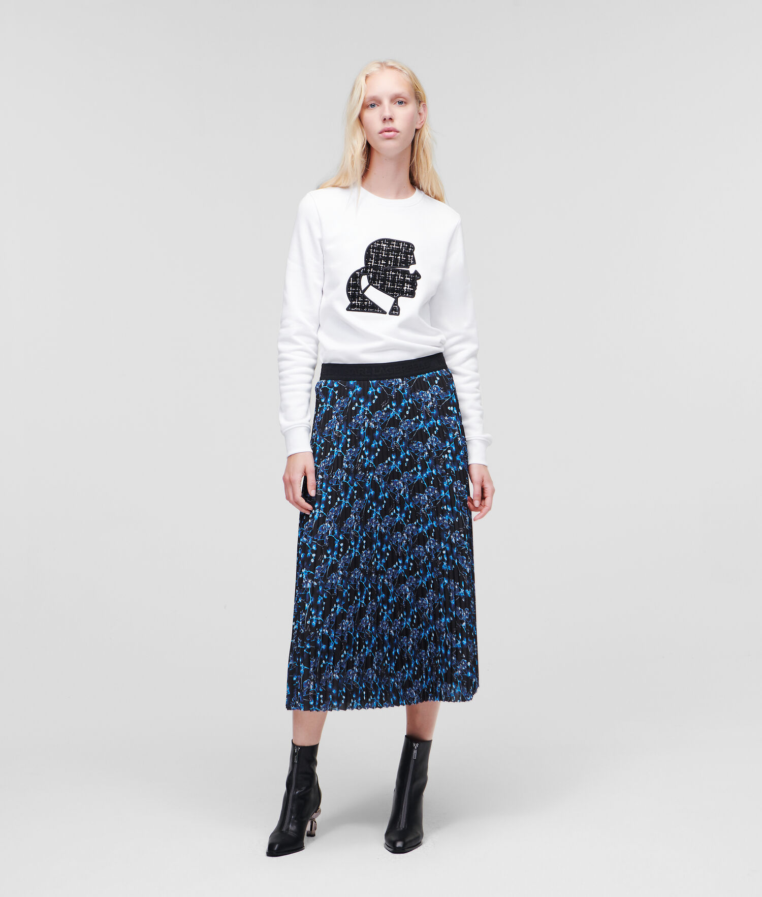 Blue Women\'s Karl Lagerfeld Orchid Print Midi Skirts | TH281EQZR