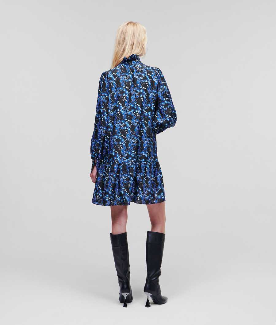 Blue Women's Karl Lagerfeld Orchid Print Silk Dresses | TH426UAKD