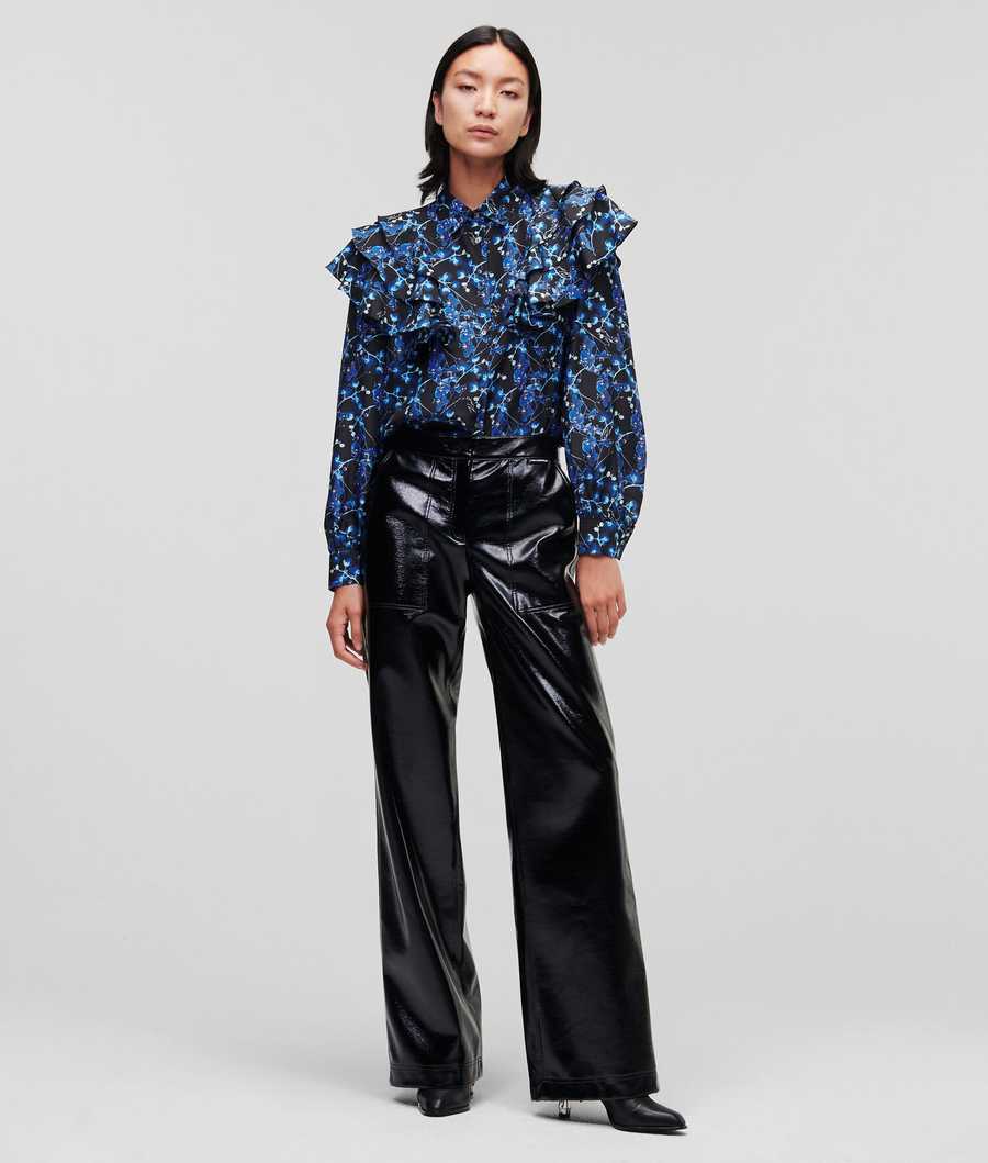 Blue Women's Karl Lagerfeld Orchid Print Silk Blouses | TH526OVGM