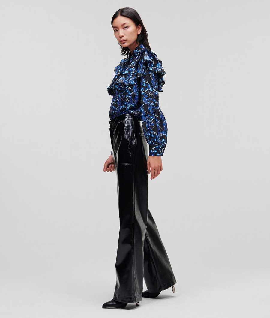 Blue Women's Karl Lagerfeld Orchid Print Silk Blouses | TH526OVGM