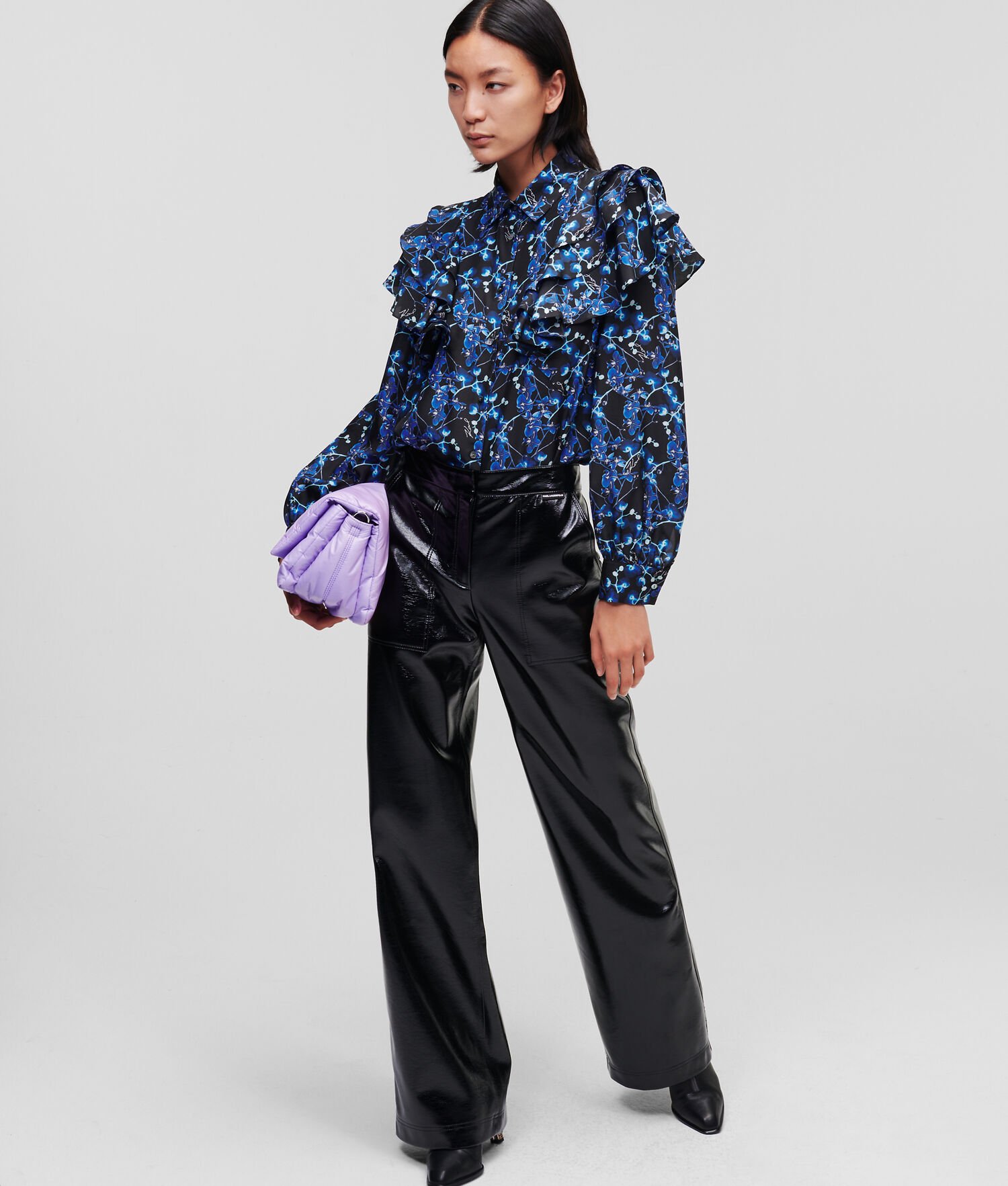 Blue Women's Karl Lagerfeld Orchid Print Silk Blouses | TH526OVGM