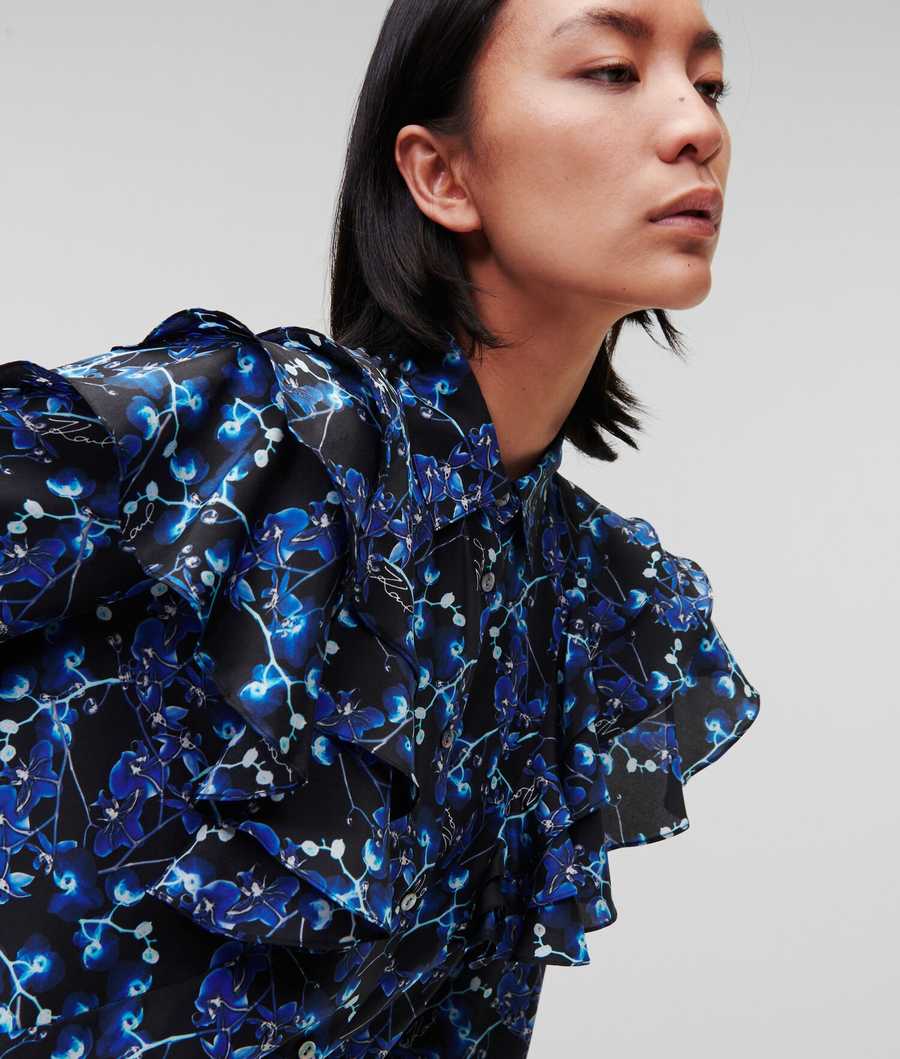 Blue Women\'s Karl Lagerfeld Orchid Print Silk Blouses | TH526OVGM