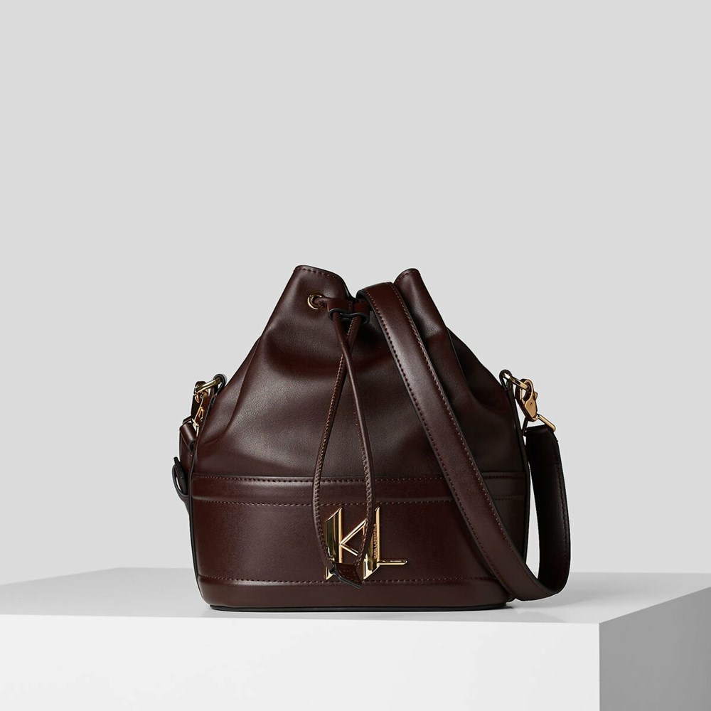 Brown Women\'s Karl Lagerfeld K/Saddle Bucket Bag | TH261XKWB