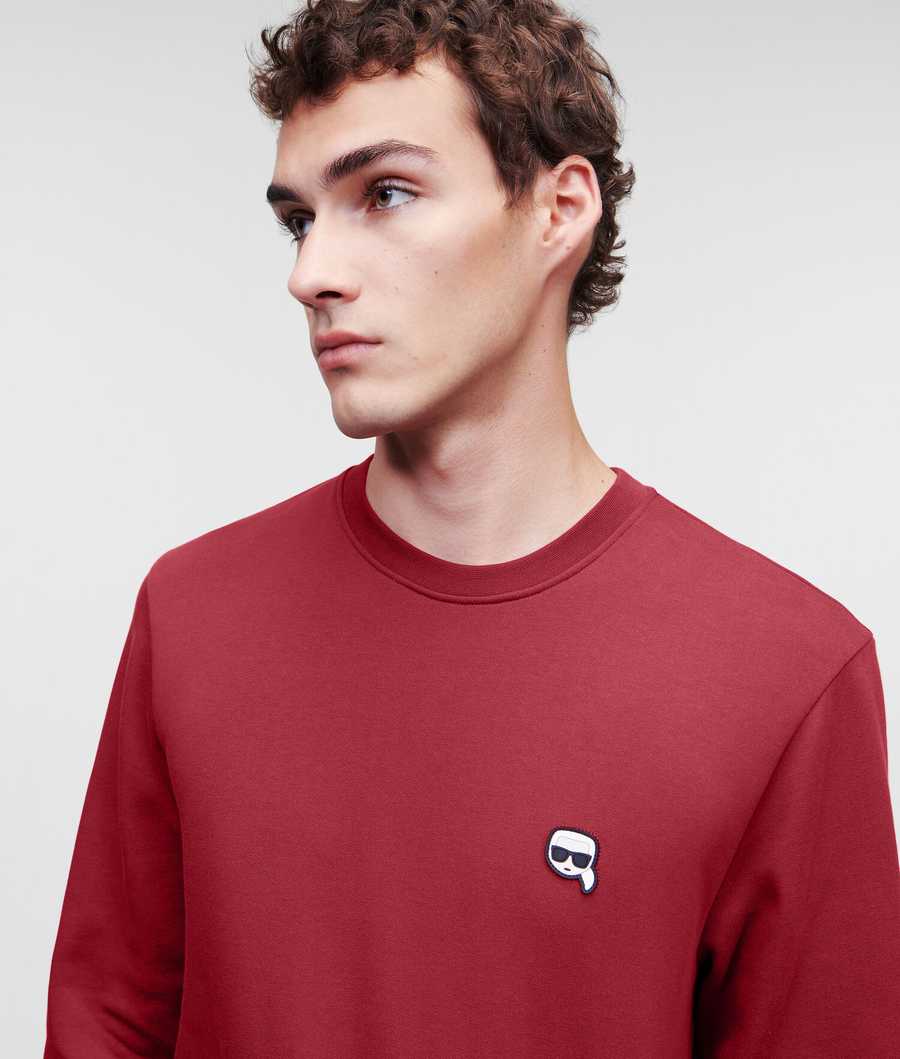 Burgundy Men's Karl Lagerfeld Ikonik Karl Rubber Patch Sweatshirts | TH095FYIJ