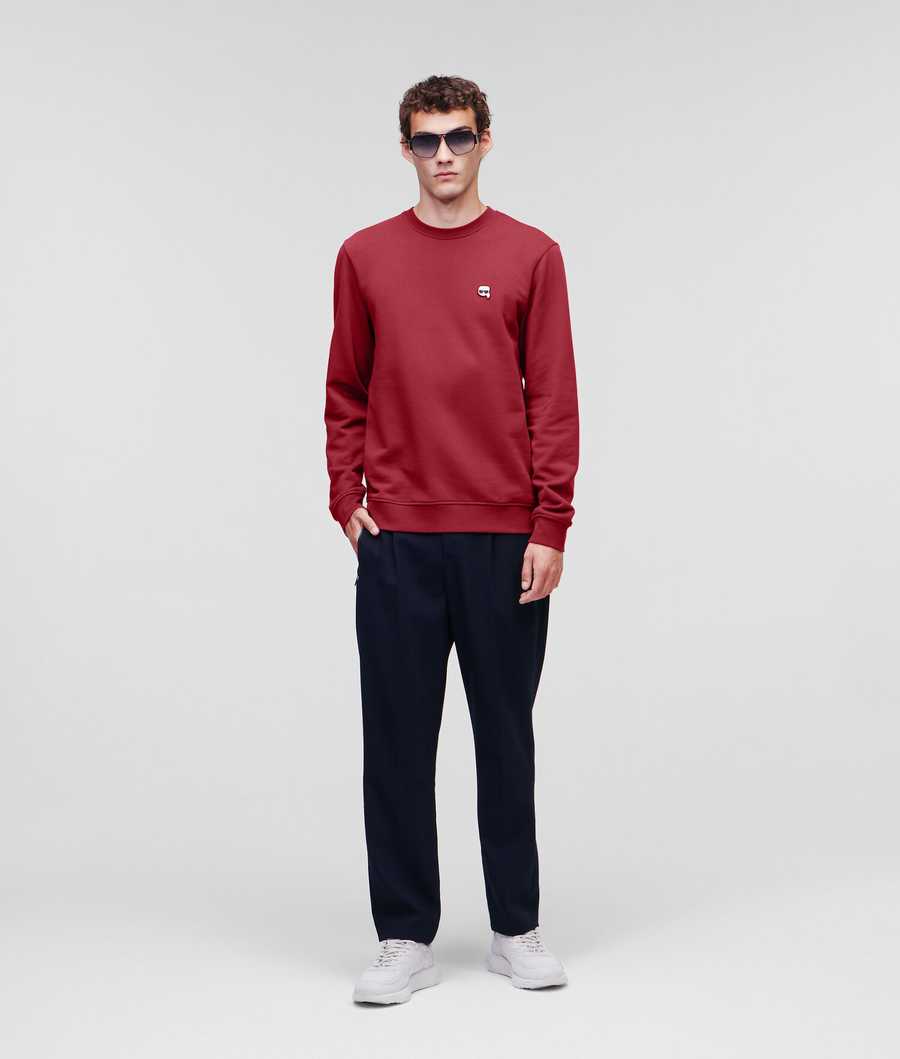 Burgundy Men's Karl Lagerfeld Ikonik Karl Rubber Patch Sweatshirts | TH095FYIJ