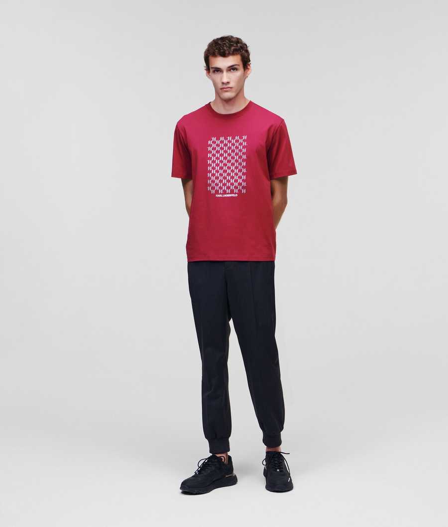 Burgundy Men's Karl Lagerfeld Reflective Karl Monogram T-Shirts | TH695SPGF