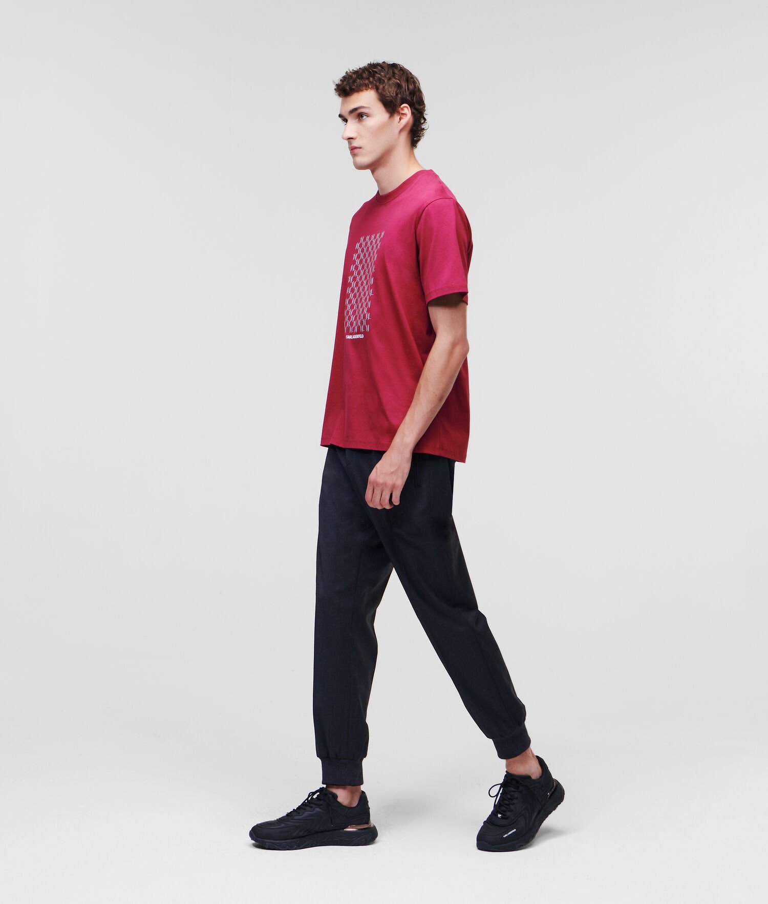 Burgundy Men's Karl Lagerfeld Reflective Karl Monogram T-Shirts | TH695SPGF