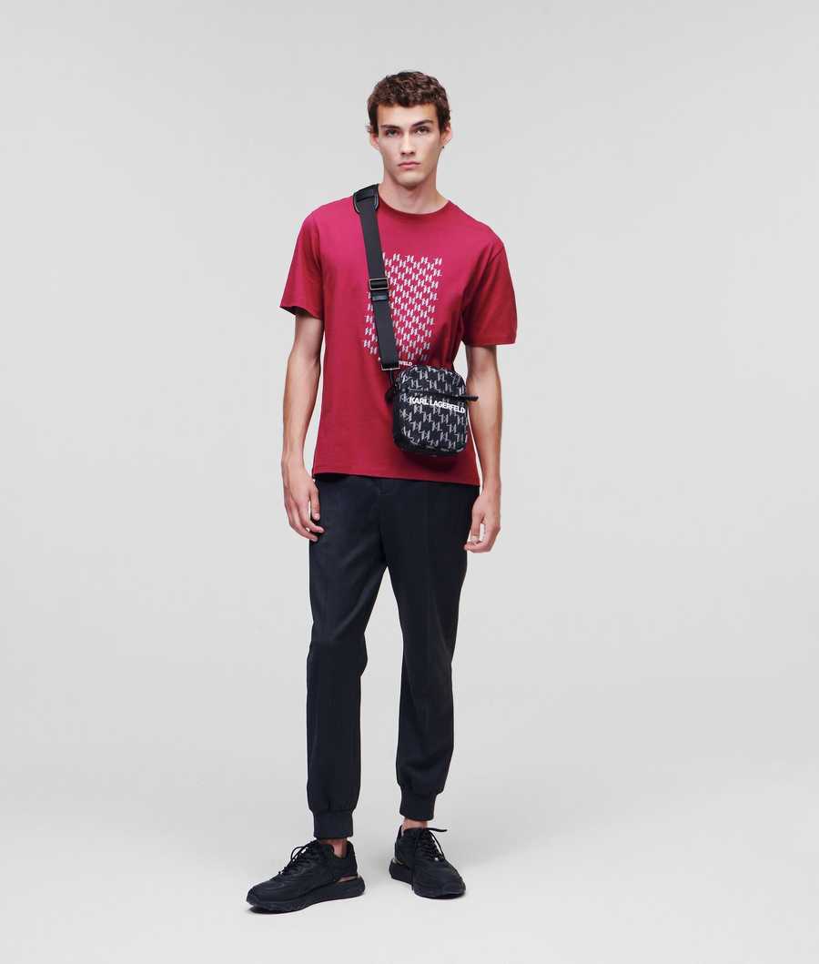 Burgundy Men's Karl Lagerfeld Reflective Karl Monogram T-Shirts | TH695SPGF