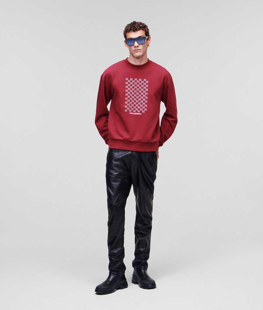 Burgundy Men's Karl Lagerfeld Reflective Karl Monogram Sweatshirts | TH937XIBD