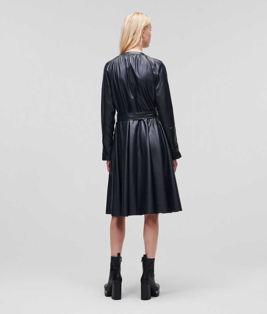 Dark Blue Women's Karl Lagerfeld Faux-leather Dresses | TH426ISZN