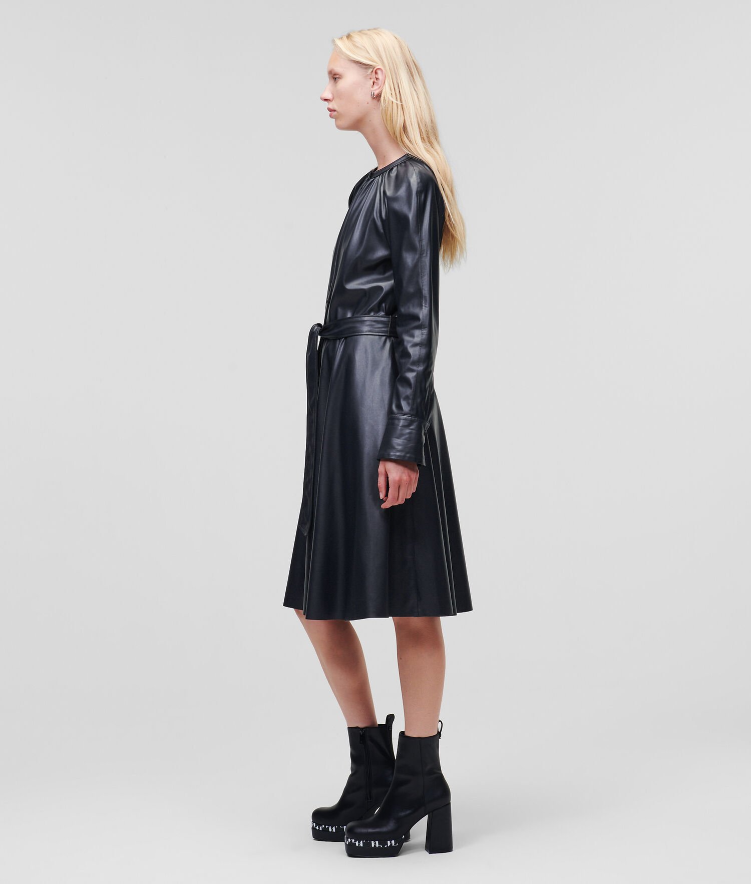 Dark Blue Women's Karl Lagerfeld Faux-leather Dresses | TH426ISZN