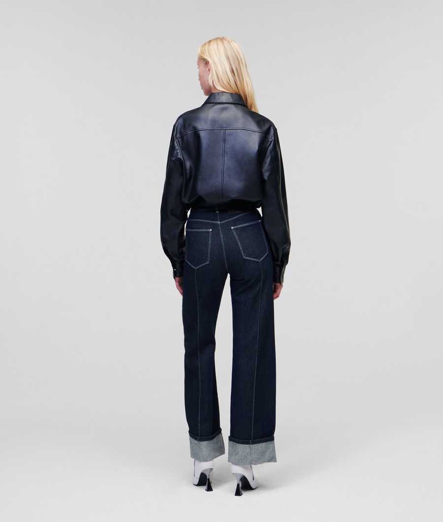 Dark Blue Women's Karl Lagerfeld Pin-tuck Wide-leg Jeans | TH298WMRB