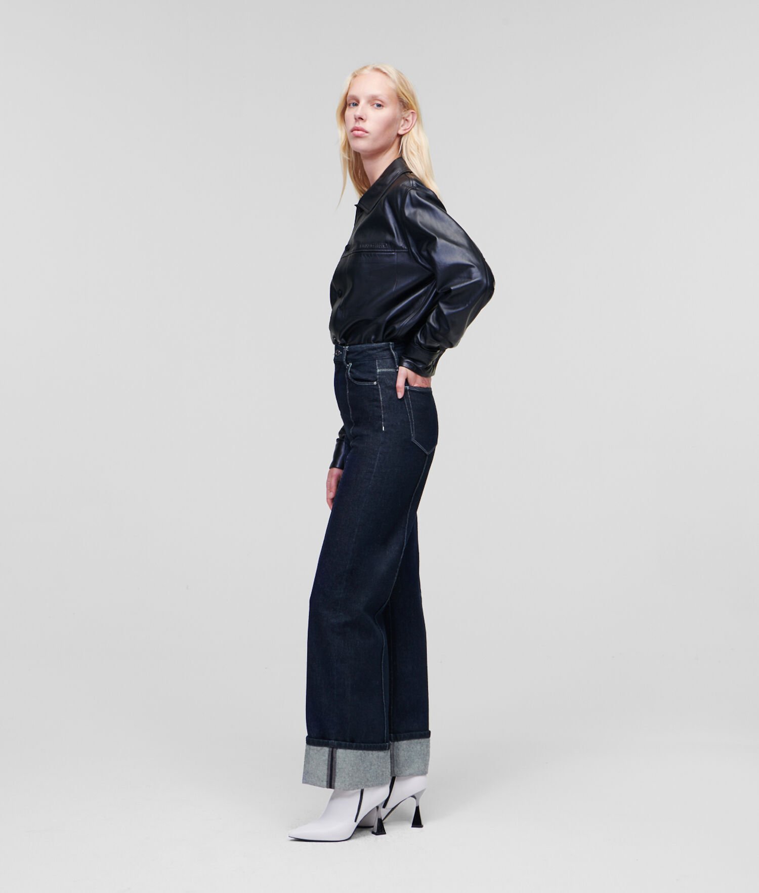 Dark Blue Women's Karl Lagerfeld Pin-tuck Wide-leg Jeans | TH298WMRB