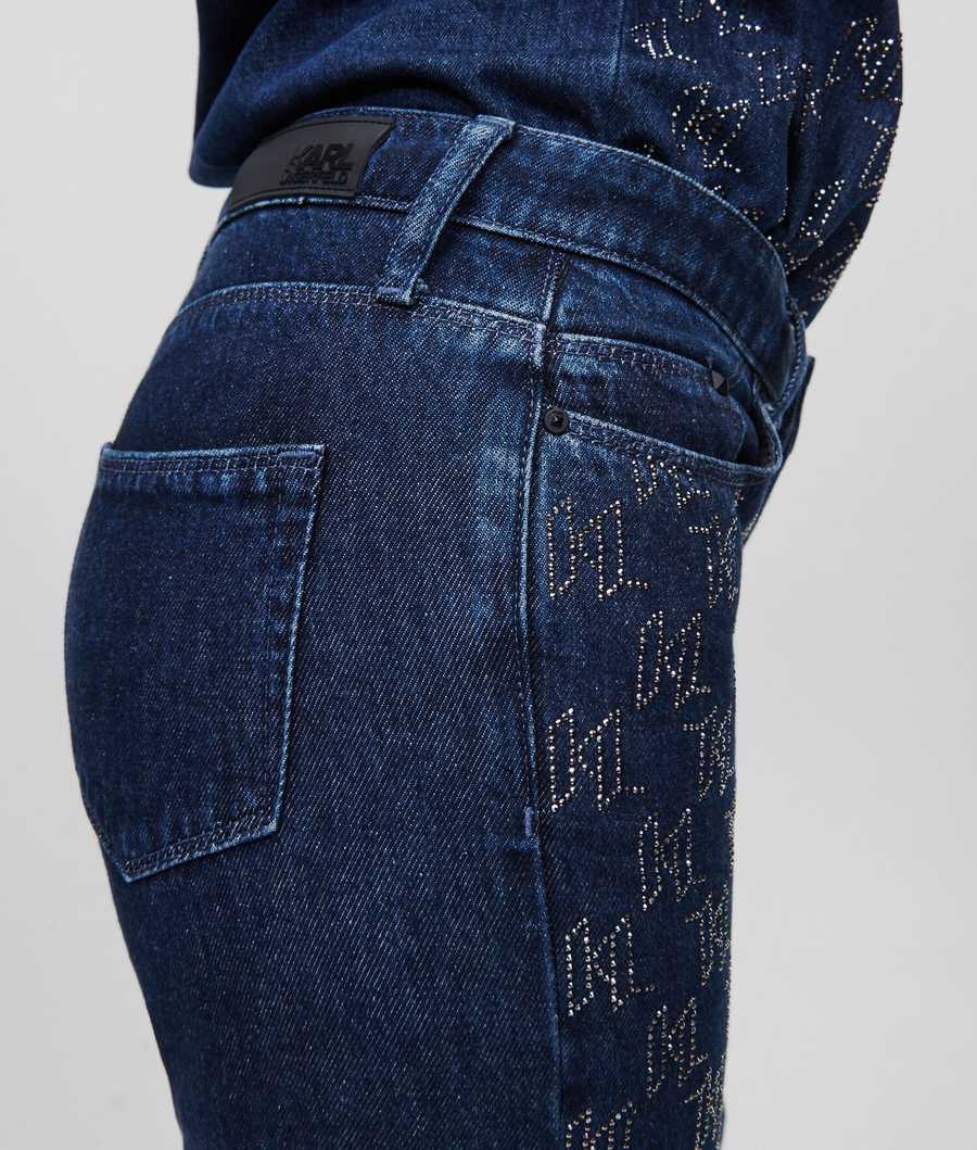 Dark Blue Women's Karl Lagerfeld Rhinestone Kl Monogram Jeans | TH897JEIO