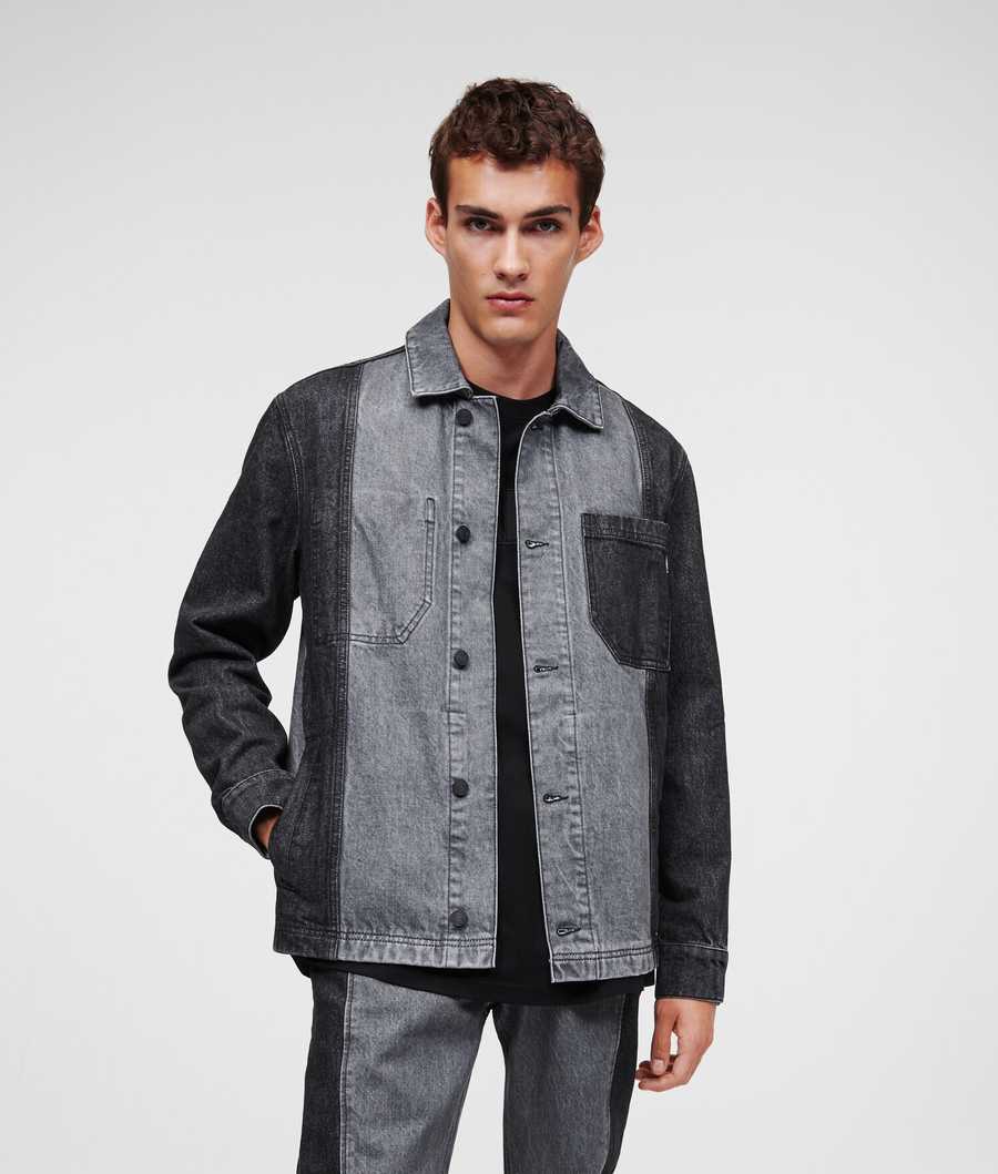 Dark Grey / Light Grey Men's Karl Lagerfeld Color-block Denim Jackets | TH127QXHD