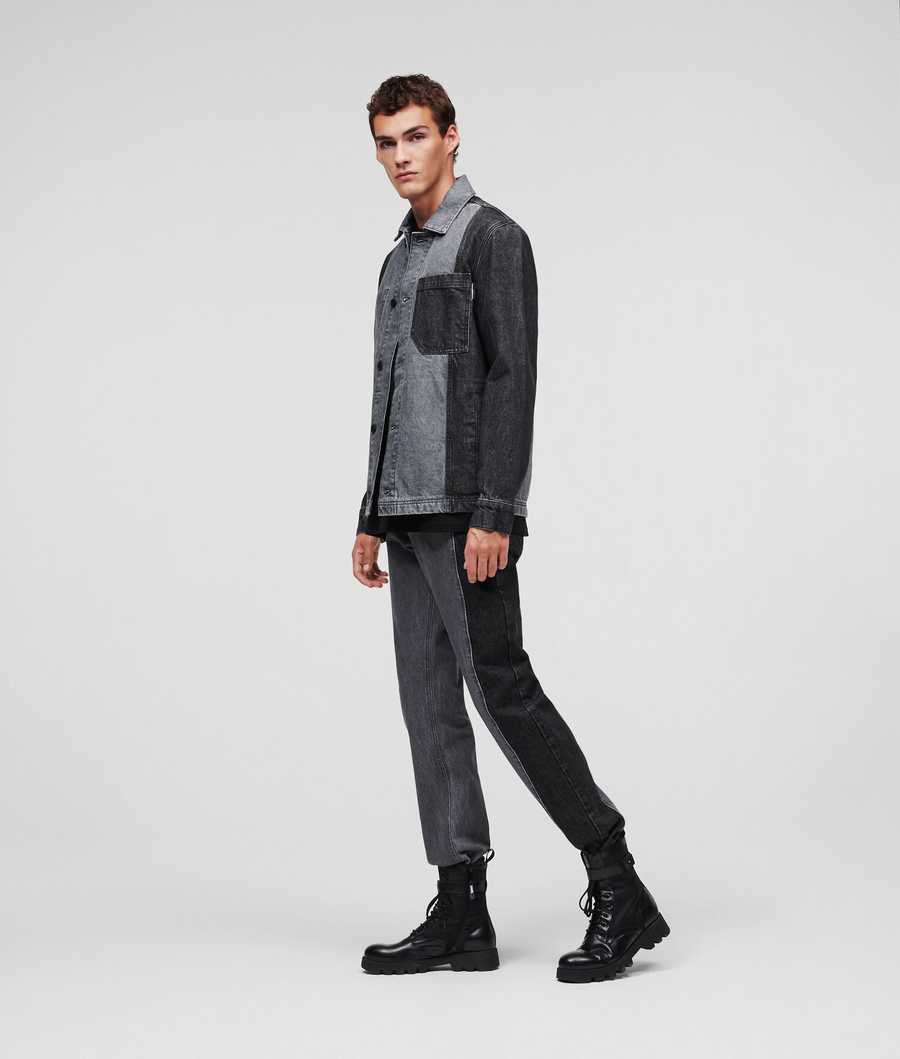 Dark Grey / Light Grey Men's Karl Lagerfeld Color-block Denim Jackets | TH127QXHD