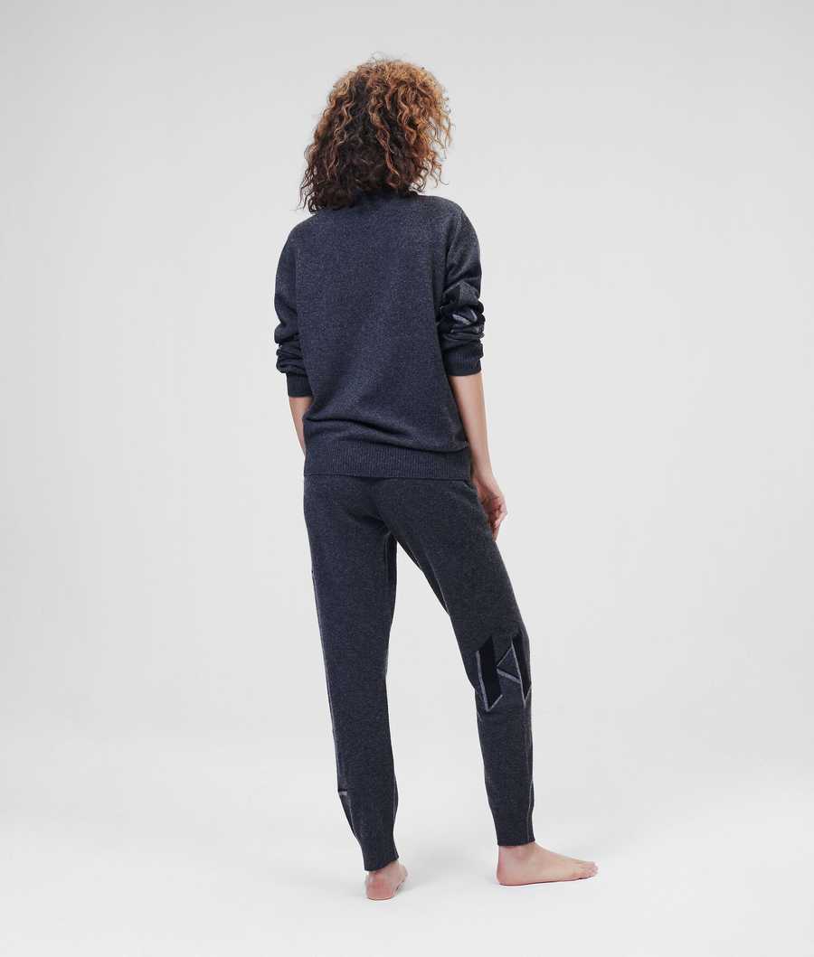 Dark Grey Women's Karl Lagerfeld Cashmere Kl Monogram Sweatpants Loungewear | TH037MWNI