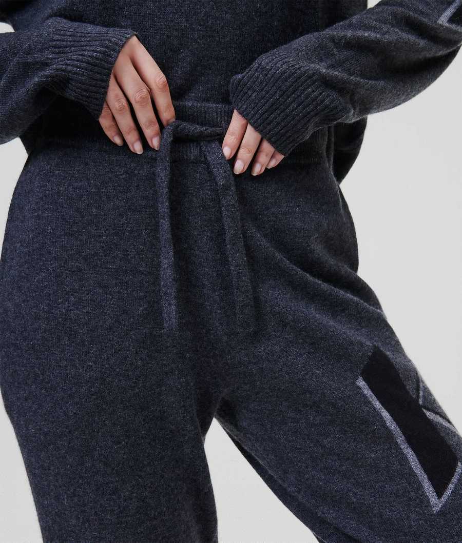 Dark Grey Women's Karl Lagerfeld Cashmere Kl Monogram Sweatpants Loungewear | TH037MWNI