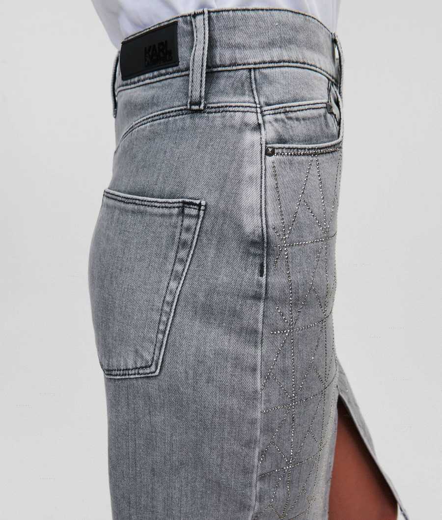 Dark Grey Women's Karl Lagerfeld Embellished Denim Skirts | TH174CWKM