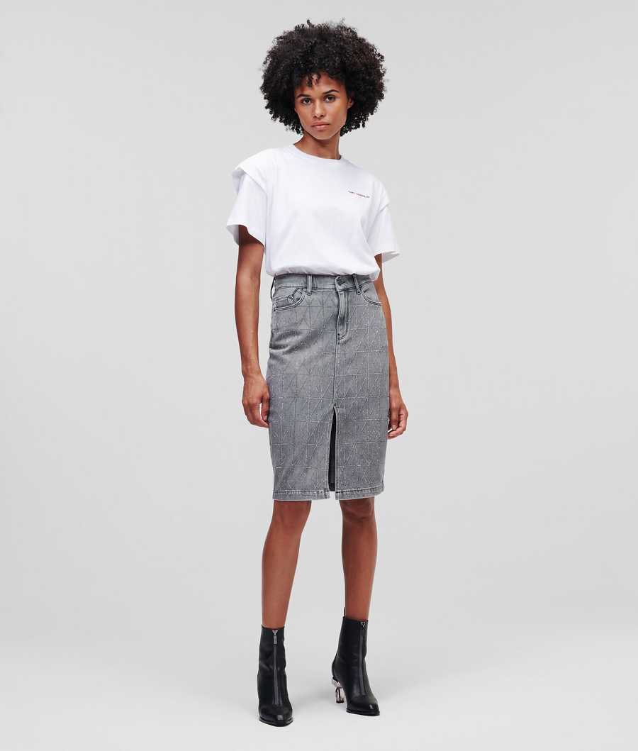 Dark Grey Women\'s Karl Lagerfeld Embellished Denim Skirts | TH174CWKM