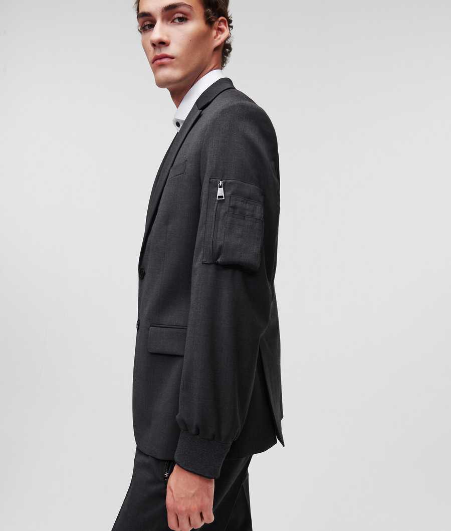 Deep Grey Men's Karl Lagerfeld Wool-blend Ribbed-cuff Blazers | TH546ZTLI