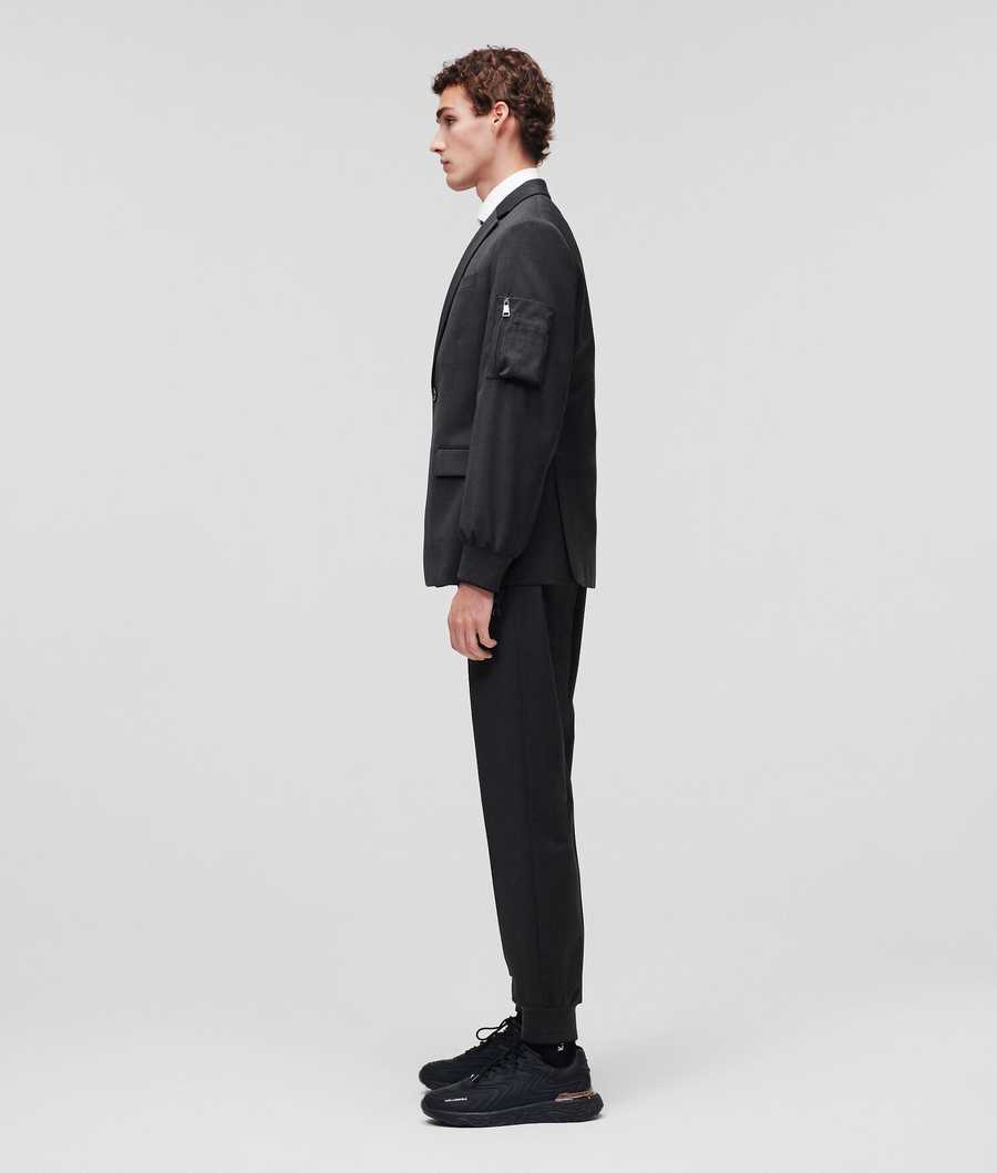 Deep Grey Men's Karl Lagerfeld Wool-blend Ribbed-cuff Blazers | TH546ZTLI