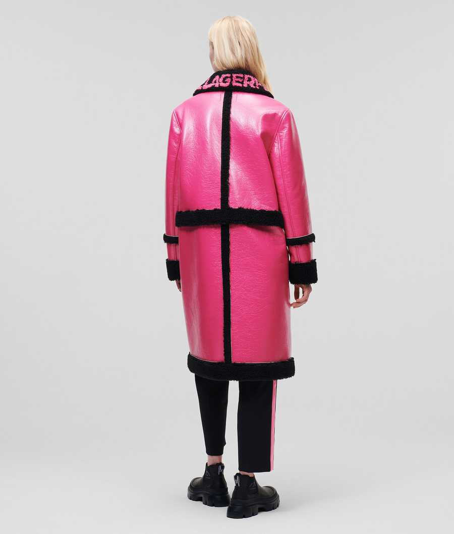 Fuchsia / Black Women's Karl Lagerfeld Faux-shearling Transformer Coats | TH615GQEP