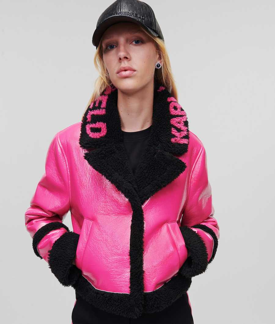 Fuchsia / Black Women's Karl Lagerfeld Faux-shearling Transformer Coats | TH615GQEP