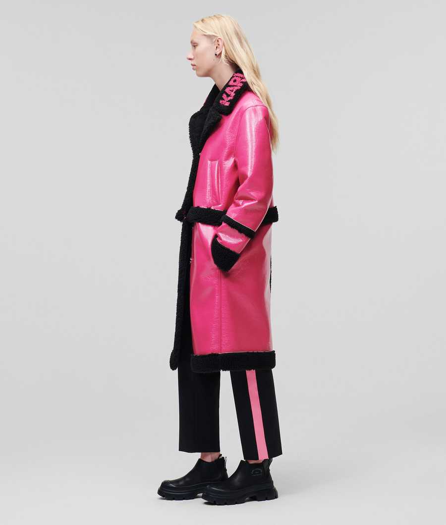 Fuchsia / Black Women's Karl Lagerfeld Faux-shearling Transformer Coats | TH615GQEP