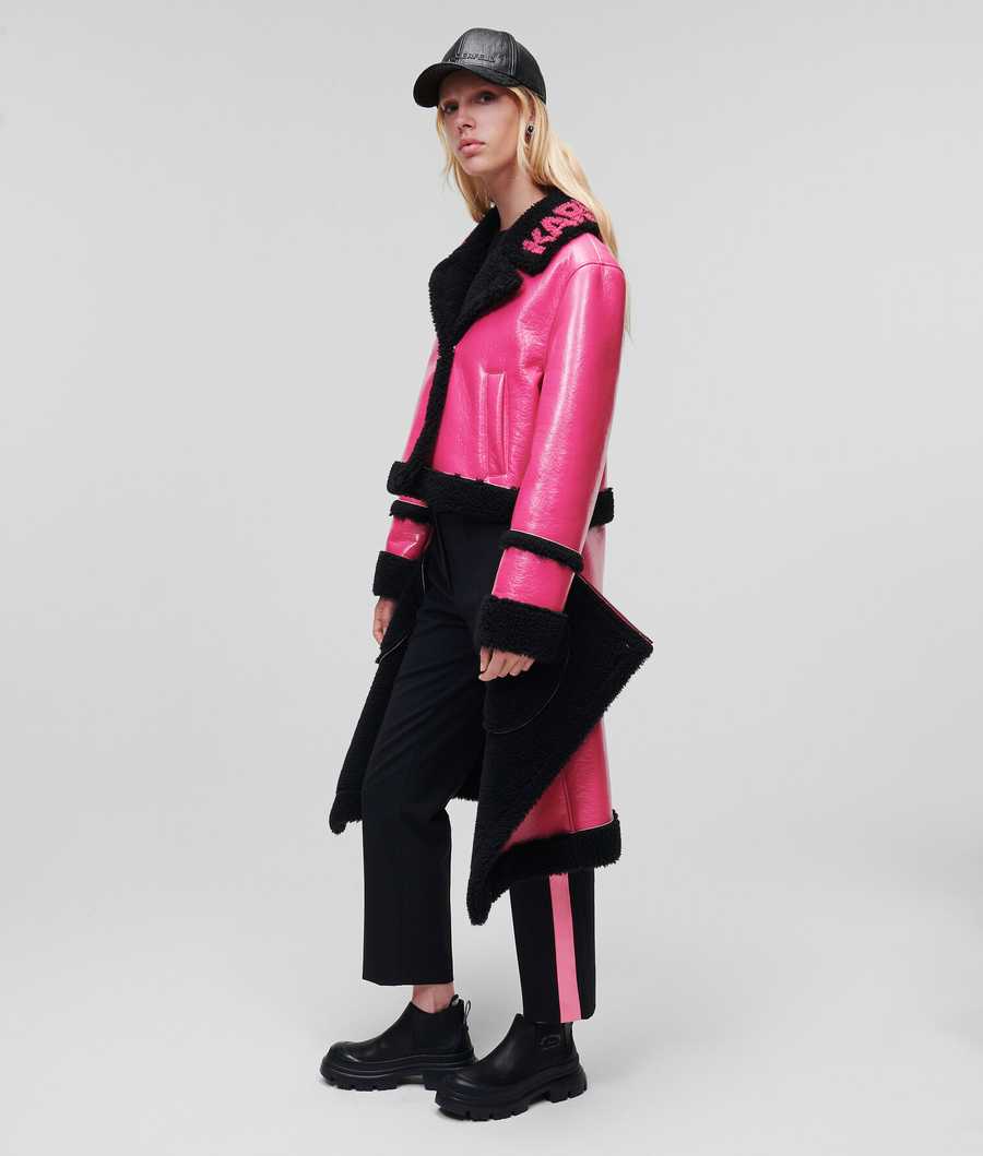 Fuchsia / Black Women's Karl Lagerfeld Faux-shearling Transformer Coats | TH615GQEP