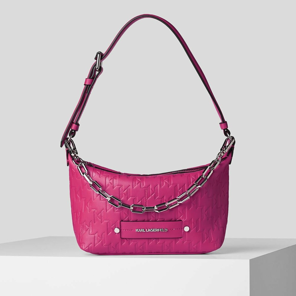 Fuchsia Women\'s Karl Lagerfeld K/Kushion Monogram-embossed Baguette Bag | TH514GTFE