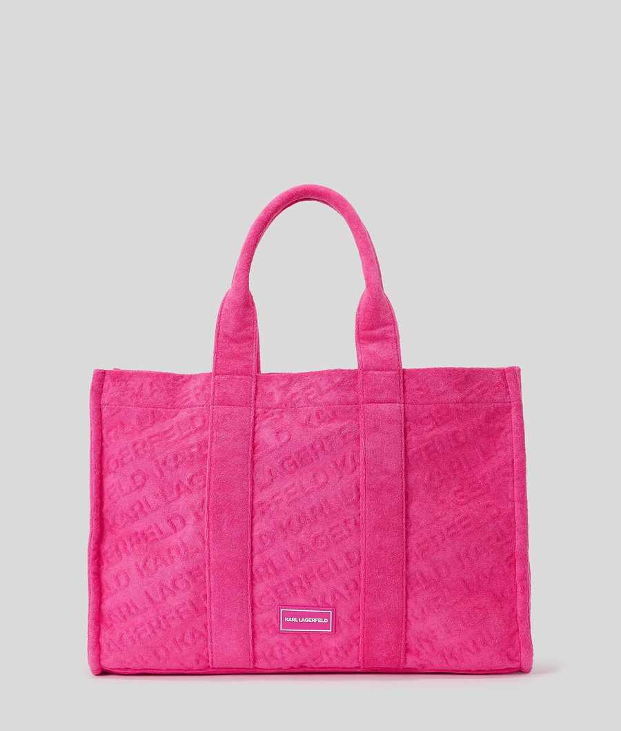 Fuchsia Women's Karl Lagerfeld K/Logo Beach Terry Tote Beachwear | TH792IGXN