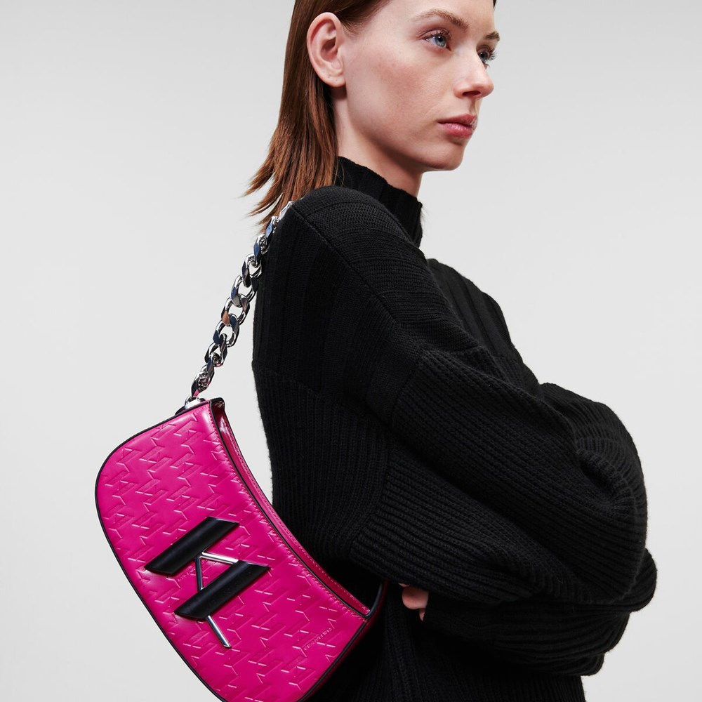 Fuchsia Women's Karl Lagerfeld K/Saddle Monogram-embossed Shoulder Bags | TH180OCGK