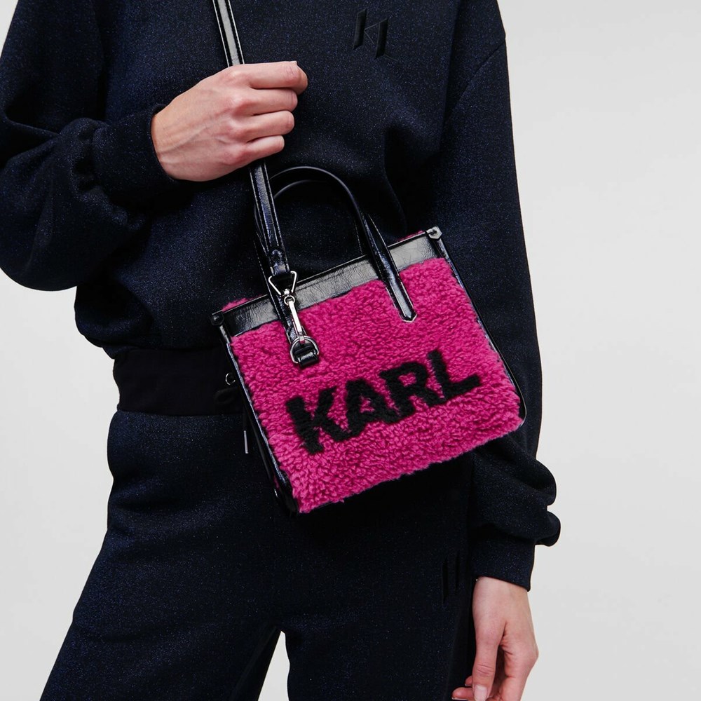 Fuchsia Women's Karl Lagerfeld K/Skuare Small Faux-shearling Tote Bags | TH490UWGJ