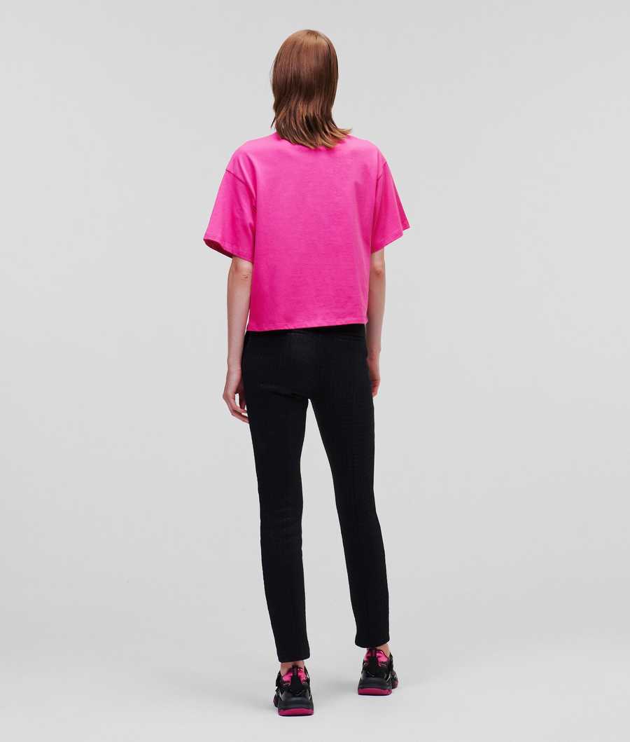 Fuchsia Women's Karl Lagerfeld Karl Logo Tape T-Shirts | TH269AGED