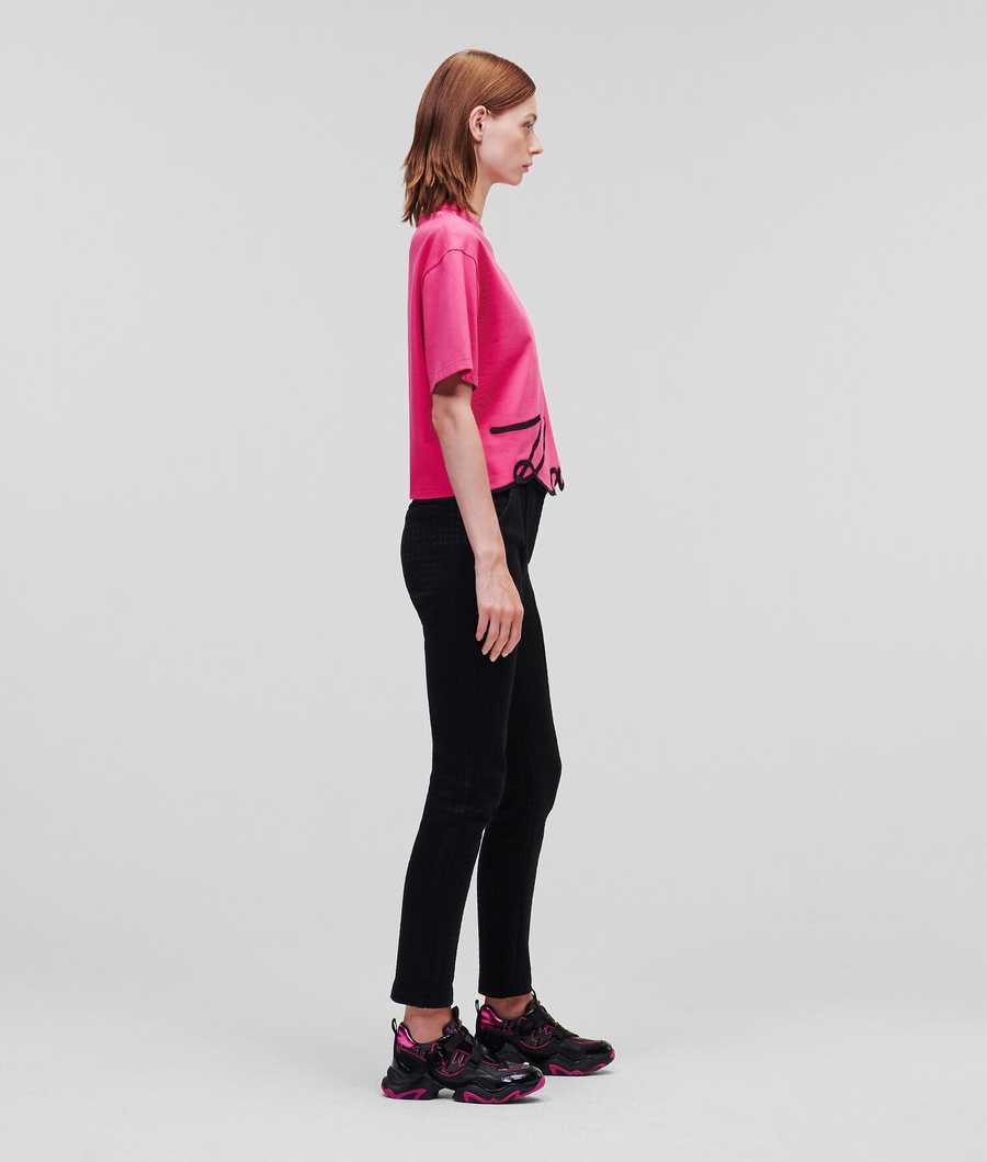 Fuchsia Women's Karl Lagerfeld Karl Signature Hem T-Shirts | TH605NEHK