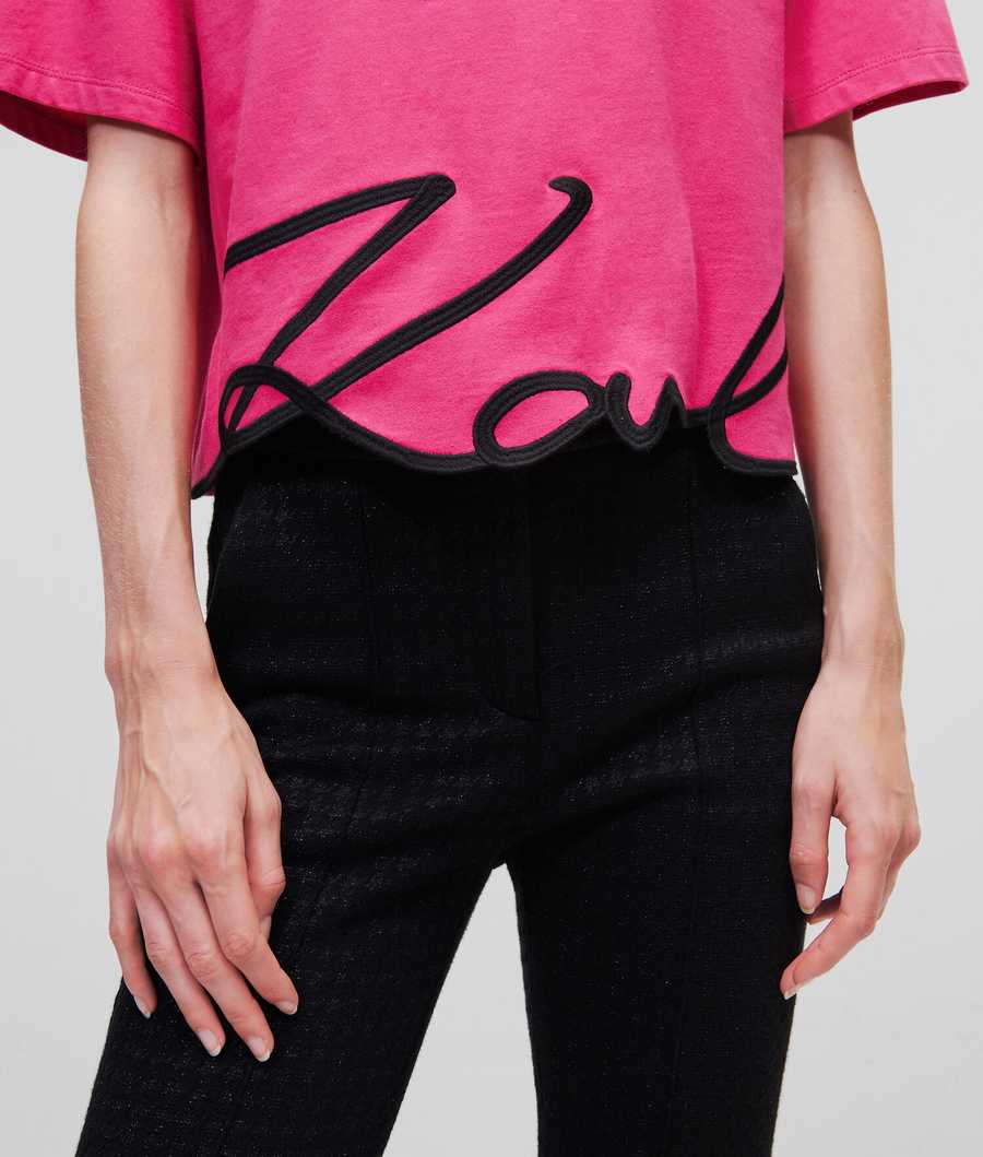 Fuchsia Women's Karl Lagerfeld Karl Signature Hem T-Shirts | TH605NEHK