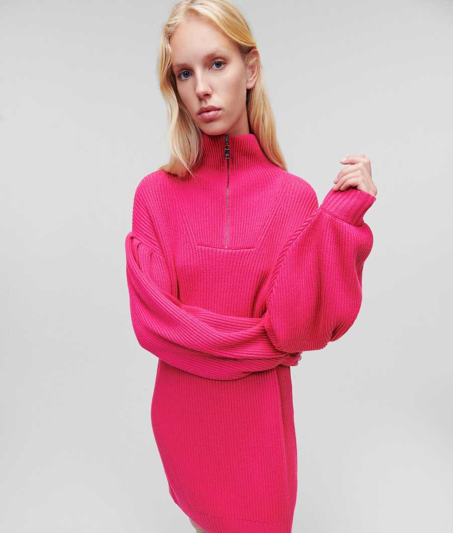 Fuchsia Women's Karl Lagerfeld Longline Knitted Logo Knitwear | TH795FOJM