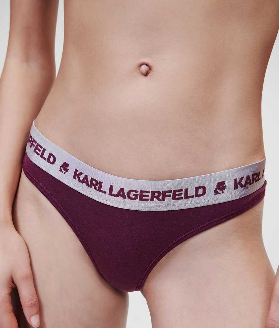 Fuchsia Women's Karl Lagerfeld Metallic Logo Thong Underwear | TH083YJFX