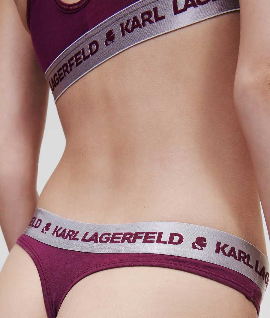 Fuchsia Women's Karl Lagerfeld Metallic Logo Thong Underwear | TH083YJFX