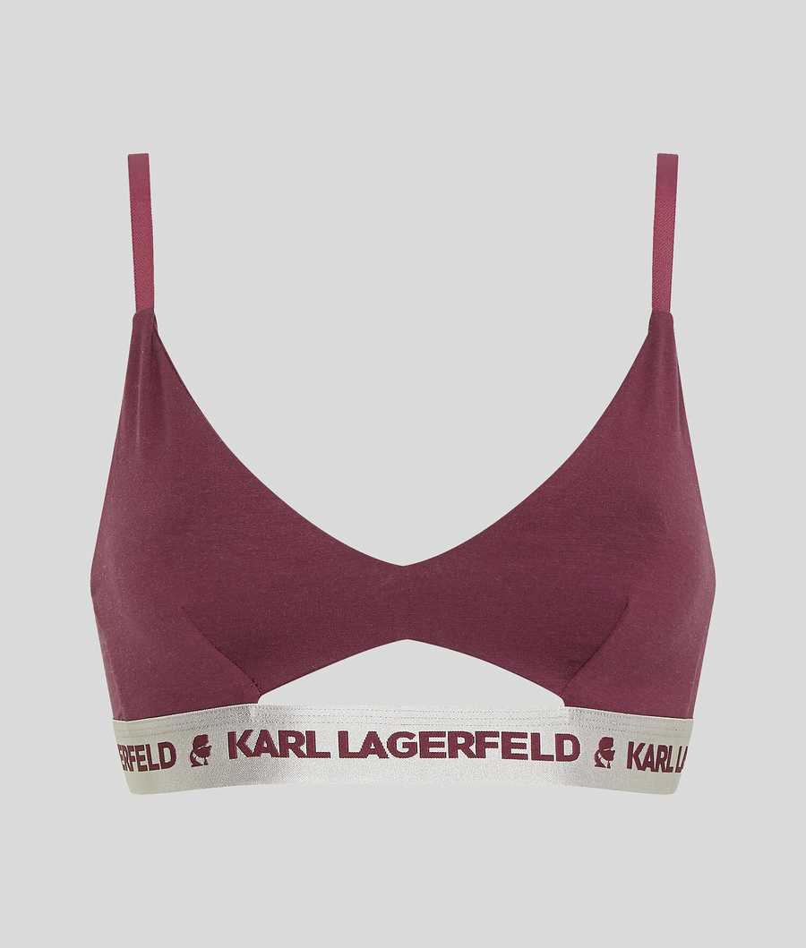 Fuchsia Women's Karl Lagerfeld Metallic Peephole Logo Bra Underwear | TH274GVYT