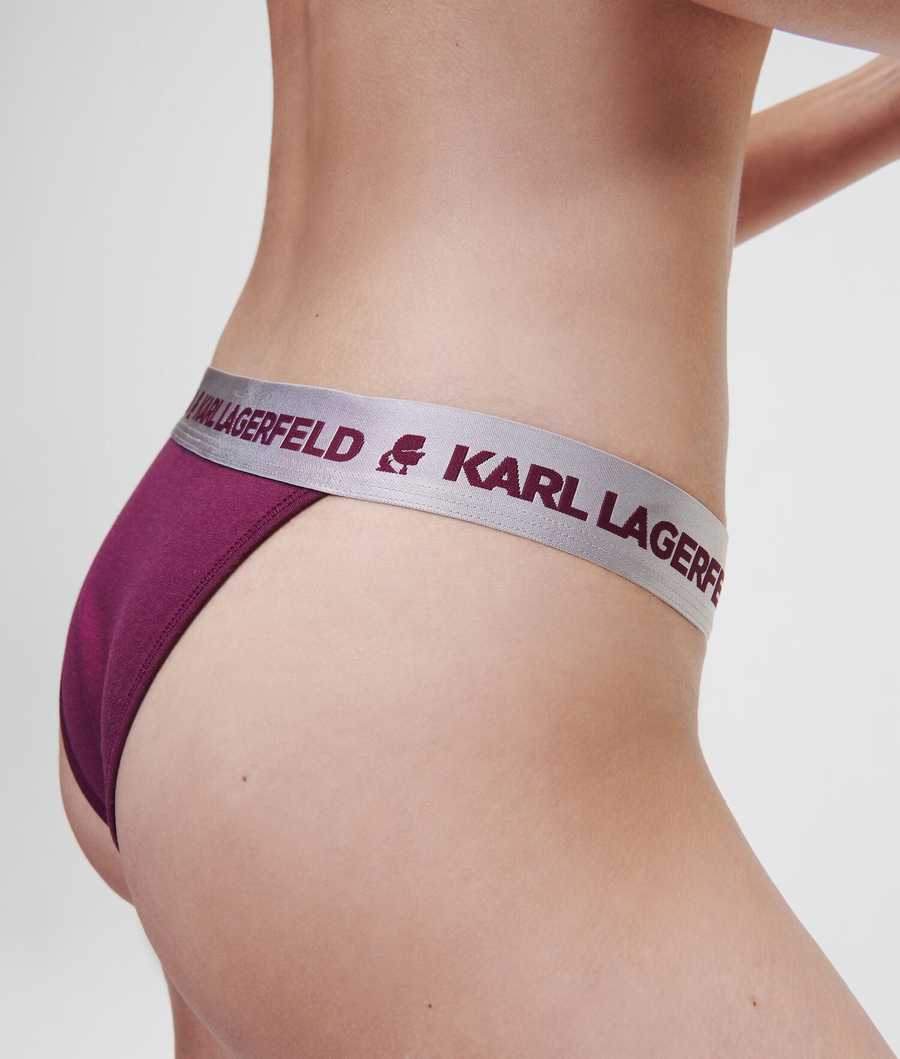 Fuchsia Women's Karl Lagerfeld Metallic Logo Brazilian Briefs Underwear | TH584JEGC