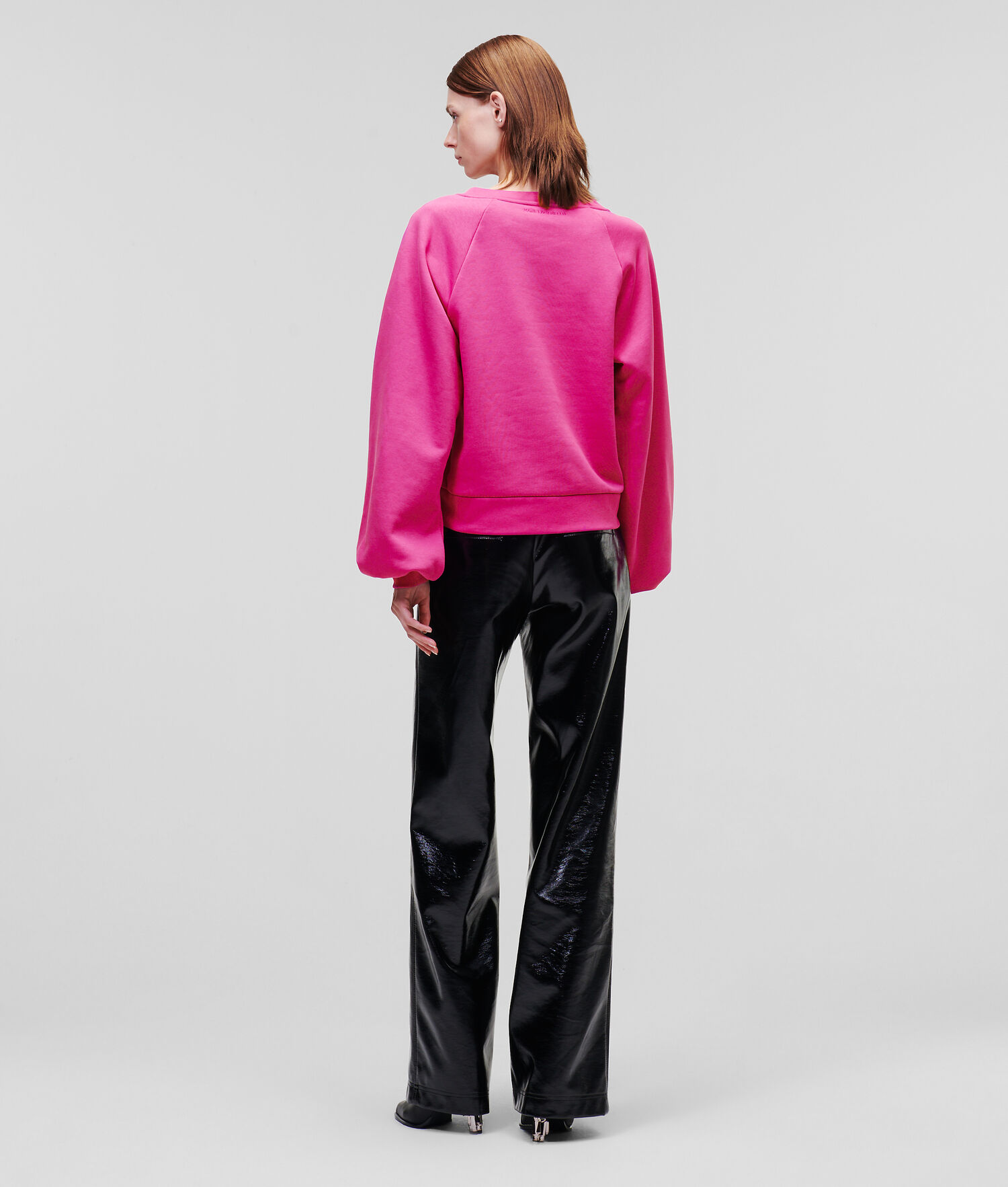 Fuchsia Women's Karl Lagerfeld Puff-sleeve V-neck Sweatshirts | TH420ZMLB