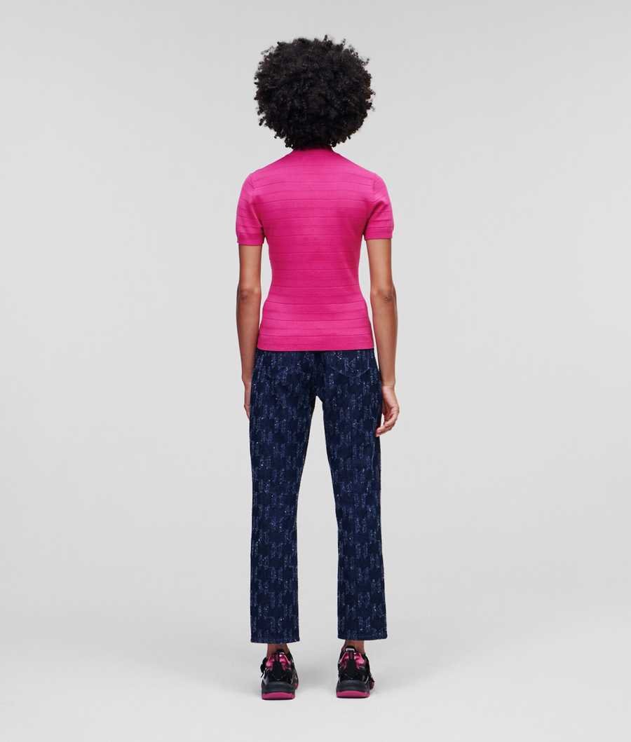 Fuchsia Women's Karl Lagerfeld Short-sleeve Mock-neck Knitwear | TH917DRYJ