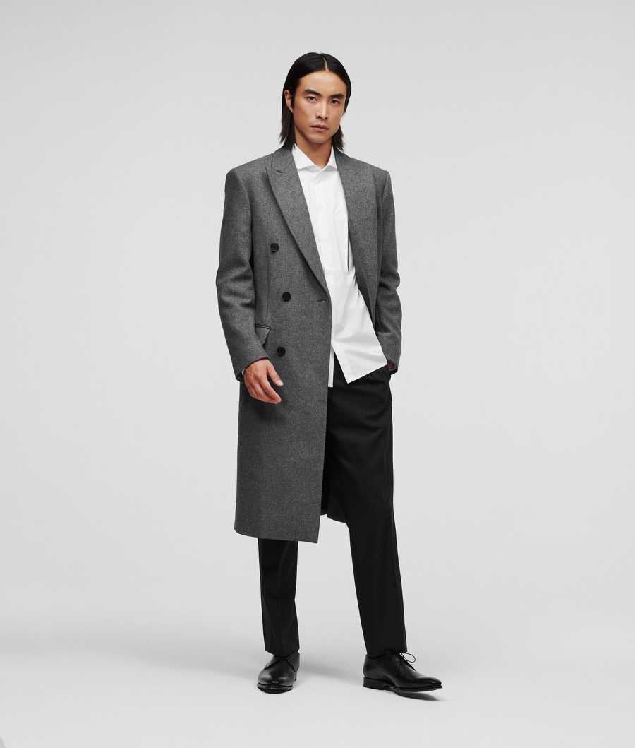 Grey Men's Karl Lagerfeld Double-breasted Tailored Coats | TH063WOIU