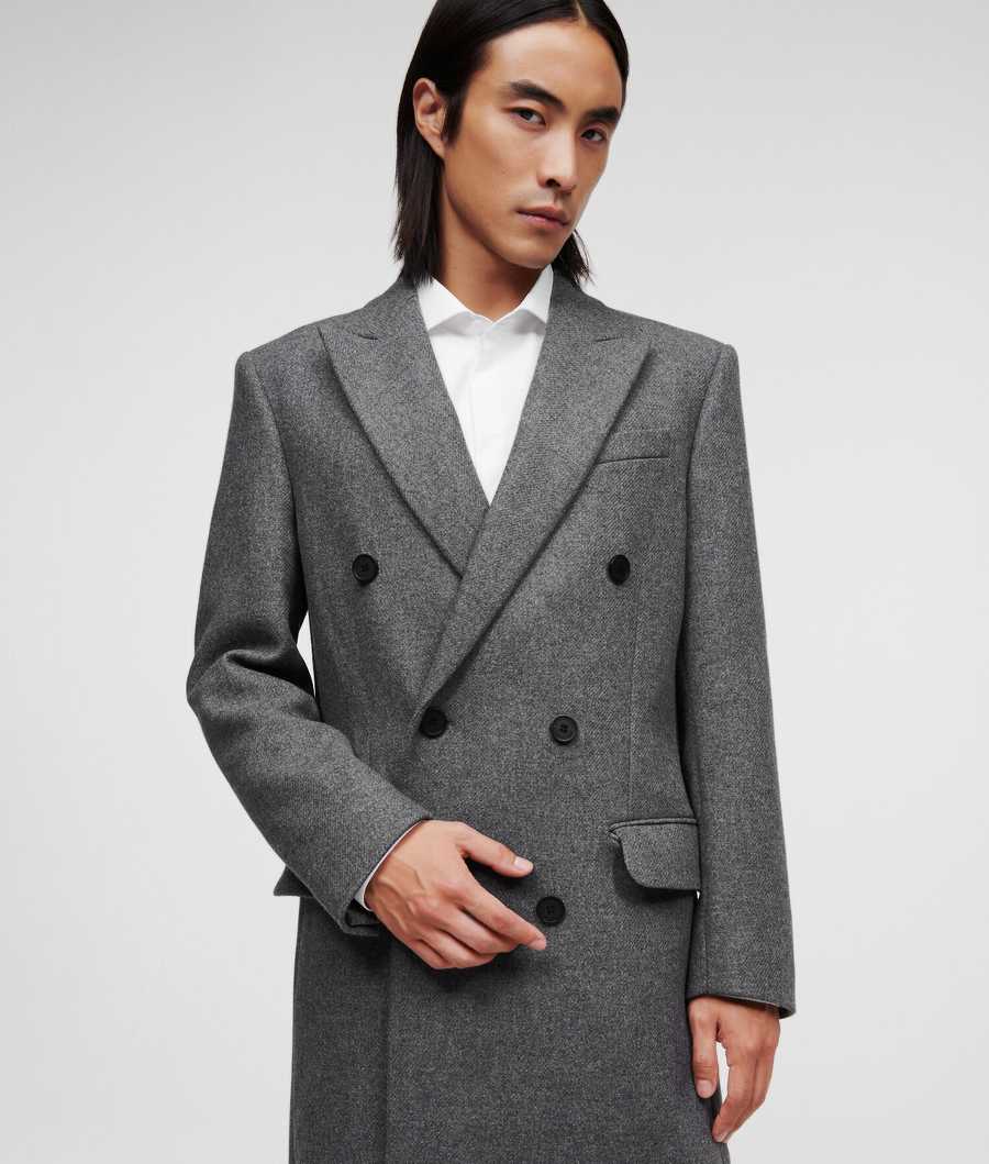 Grey Men\'s Karl Lagerfeld Double-breasted Tailored Coats | TH063WOIU