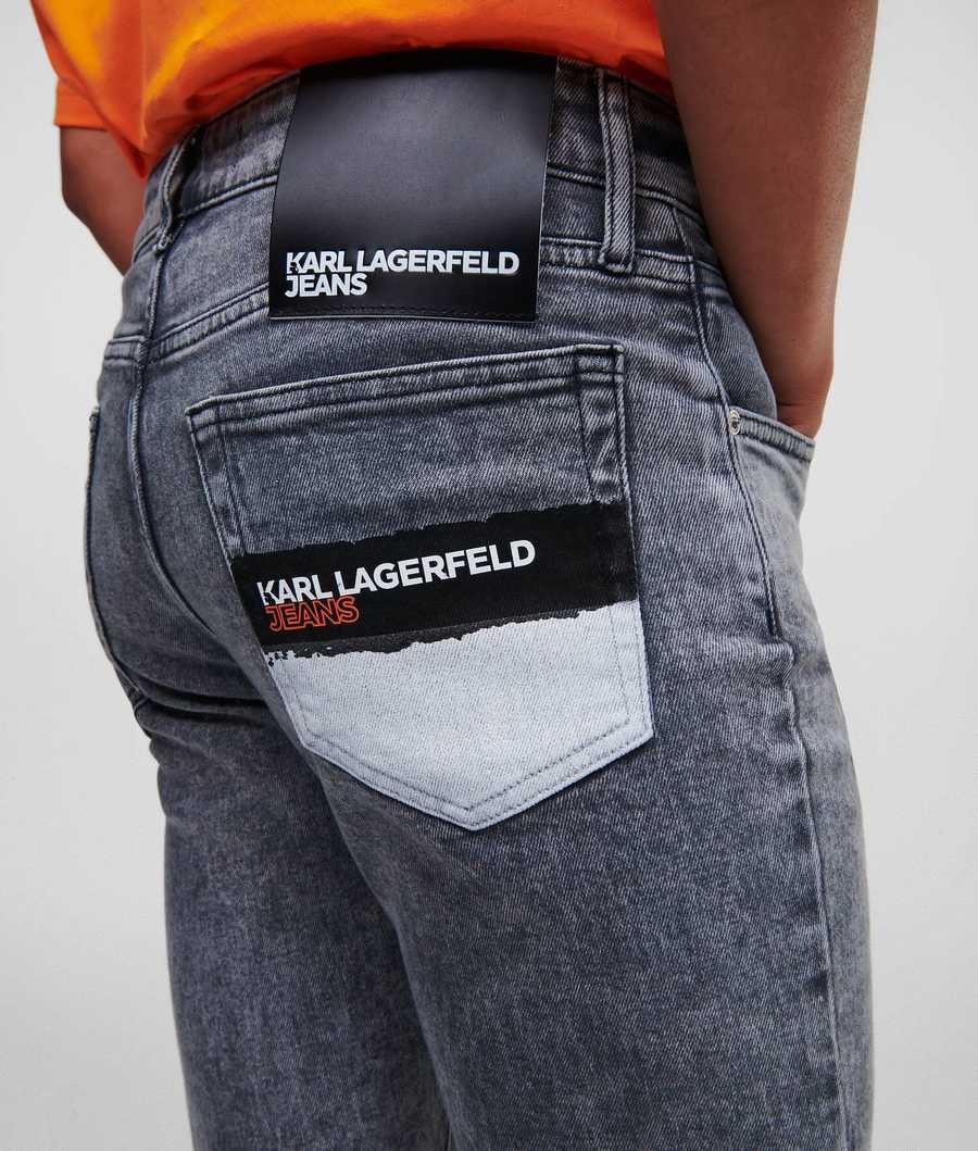 Grey Men's Karl Lagerfeld Klj Paint Logo Slim Jeans | TH402MHAU