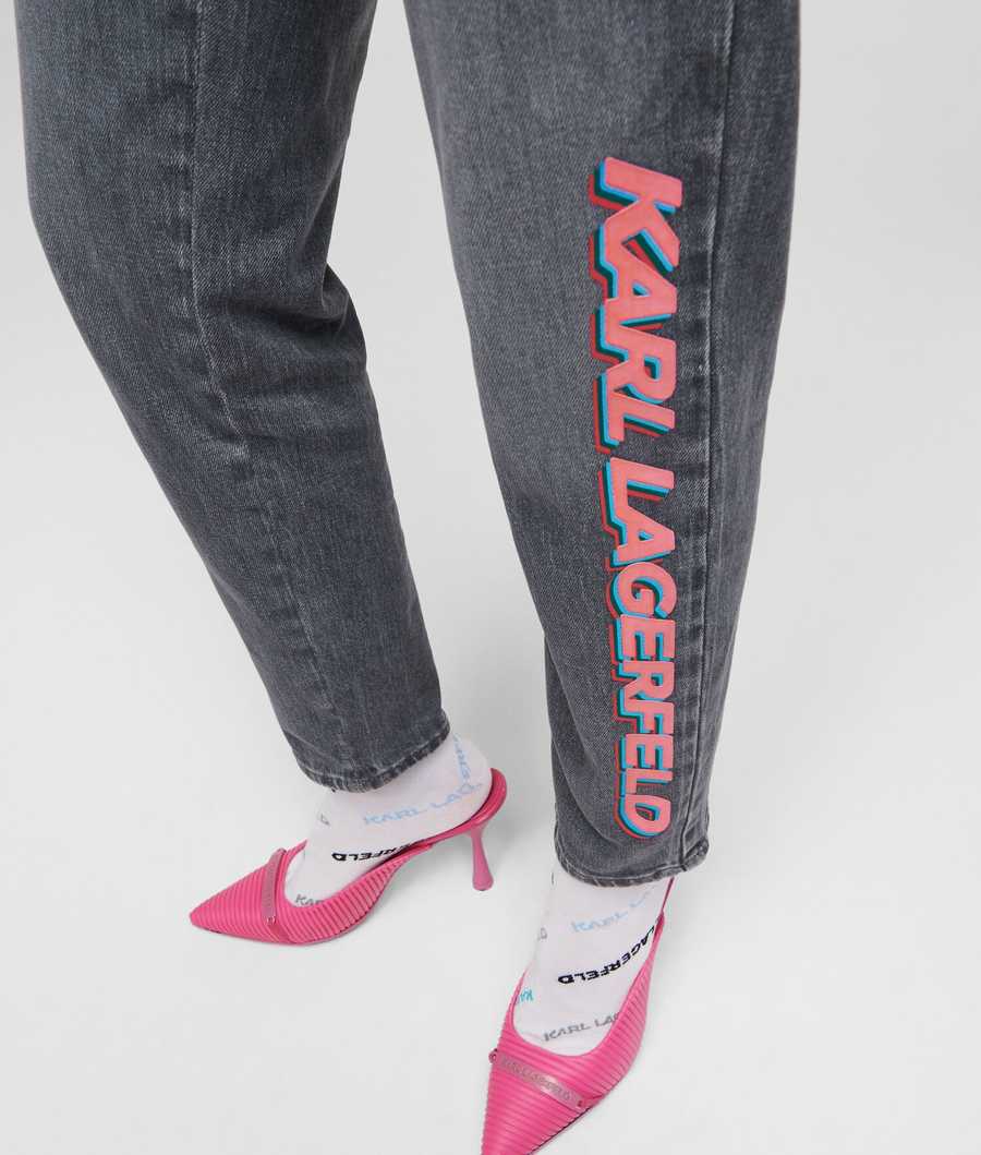 Grey Women's Karl Lagerfeld Karl Future Logo Girlfriend Jeans | TH150ORWB