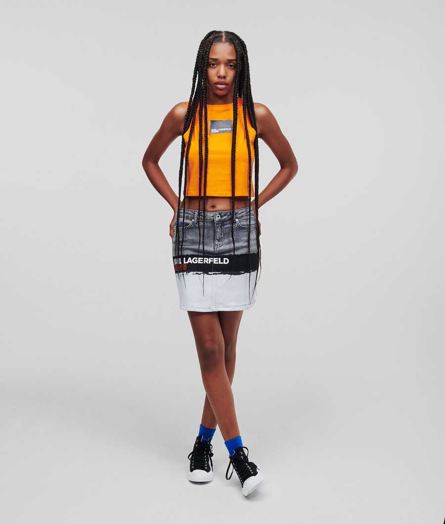 Grey Women's Karl Lagerfeld Klj Paint Logo Denim Skirts | TH235SUJZ