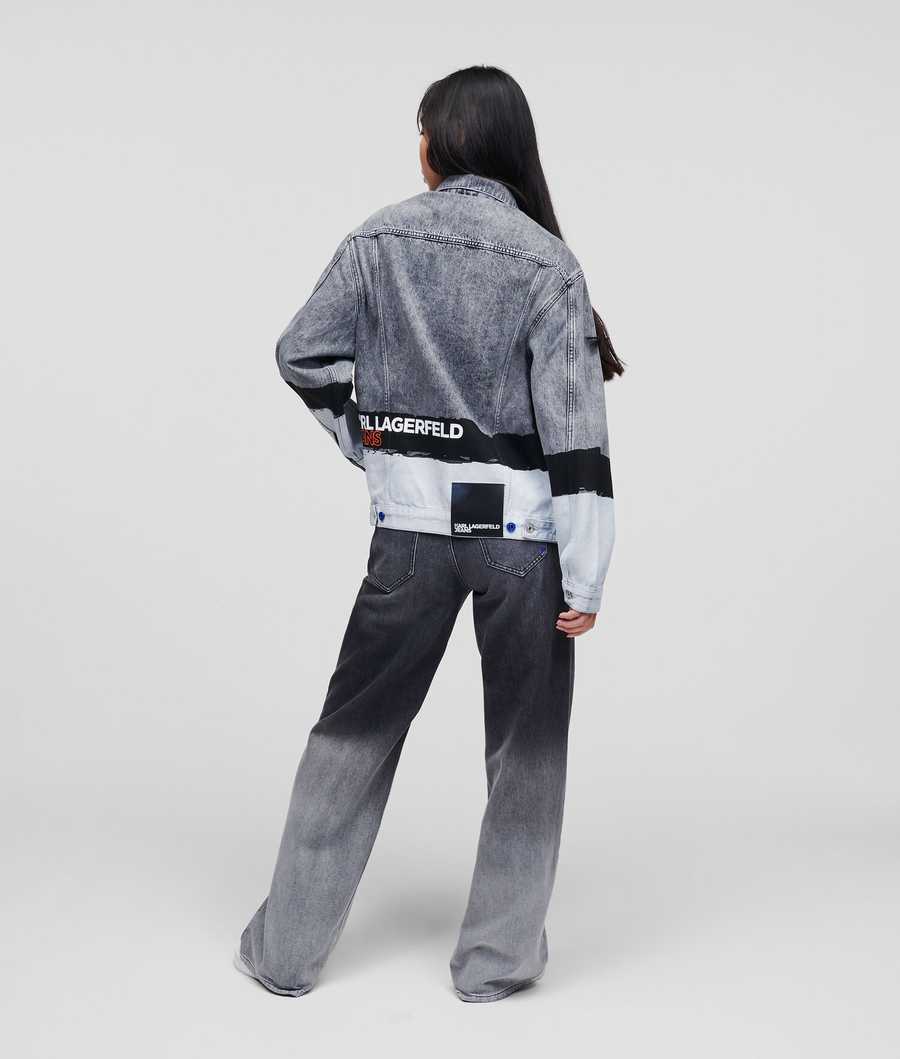 Grey Women's Karl Lagerfeld Klj Paint Logo Denim Bomber Jackets | TH495BVKW